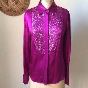 EllenTracy Sequined Silk Blouse with cuffs